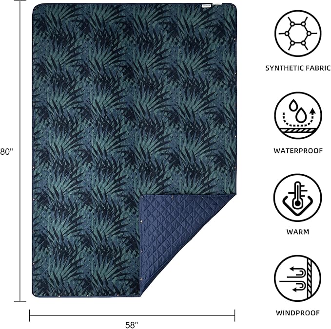 Large Outdoor Waterproof Blanket Extra Thick Fleece Stadium Blanket for Camping, Car, Pet, Picnics - Windproof, Wearable, Machine Washable 80" x 58" (Jungle)