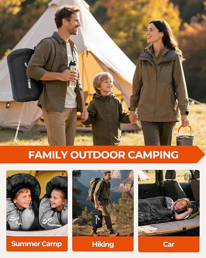 Sportneer Sleeping Bag for Adults & Kids, Cold Weather & Warm Waterproof Camping Sleeping Bag, Compact Portable for Camping Hiking & Travel