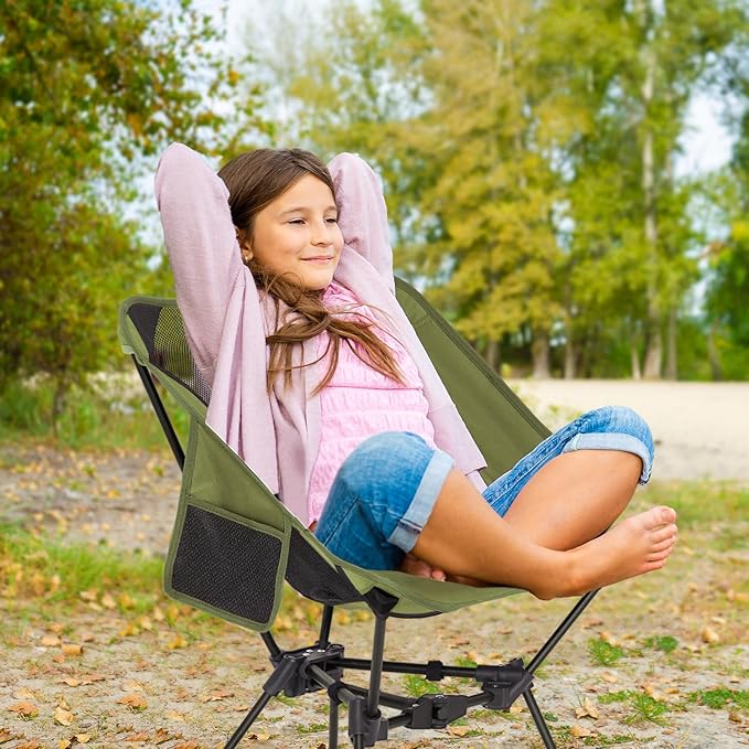 MOON LENCE Portable Camping Chair，Lightweight Backpacking Hiking Chairs,Compact,Foldable,with Anti-Sinking Large Feet for Beach,330 lbs Capacity (Green, Standard)