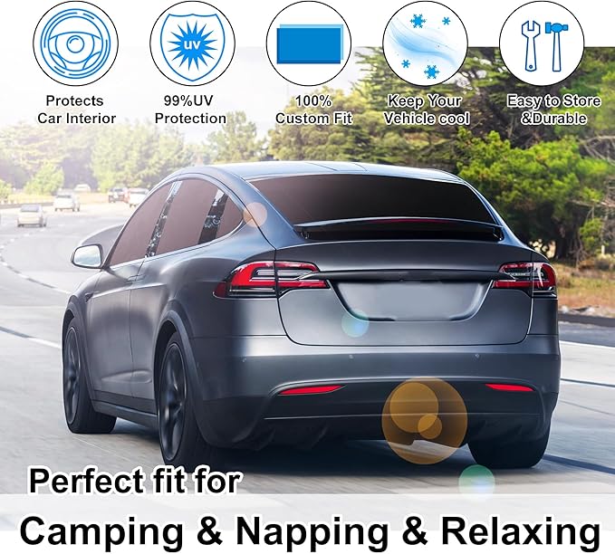 8PCS Windshield Sun Shade Custom Fit for 2016-2024 2025 Tesla Model X Accessories Foldable Sunshade Side Rear Window Shade Cover Full Set Privacy Protection Keeps Car Cool