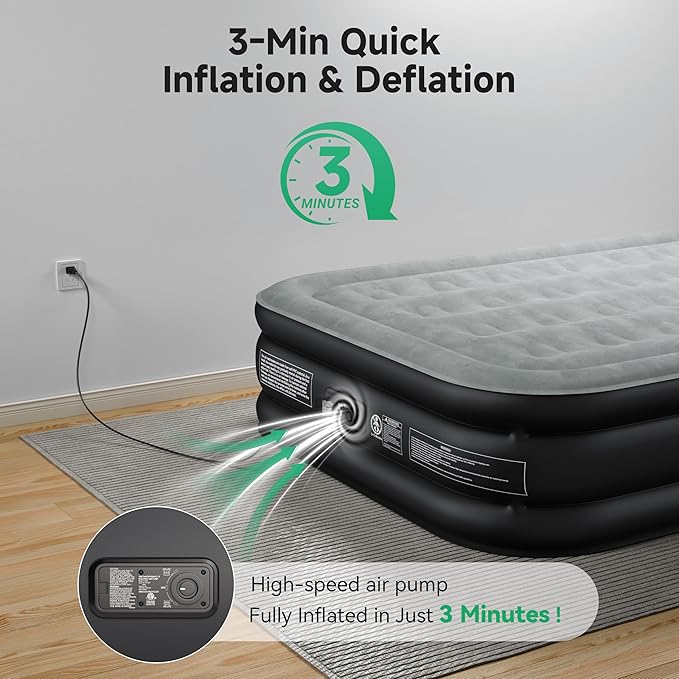 Sebor Air Mattress Twin with Built-in Pump 18", Comfortable Self-Inflating Air Mattress with High-Speed Pump, Durable Blow Up Mattress Twin with Storage Bag for Guests, Camping, Travel