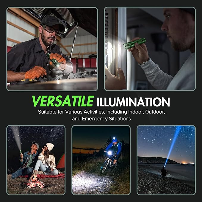 WdtPro Rechargeable Flashlights High Lumens, 1 Pack 10H Long Lasting Super Bright EDC Flashlights, LED Mini Tactical Flash Lights for Camping Emergency, Drop & Water Resistant Green(Battery Included)