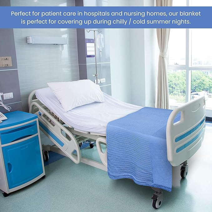 Linteum Textile Supply Blue Hospital Thermal Blanket 66x90 Inch 100% Cotton, Soft and Cozy, Breathable, Open-Cell Weave Design, All Season Twin Hospital Blanket (1-Pack)