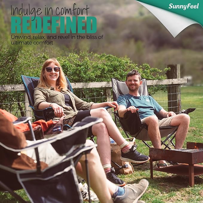 SUNNYFEEL Oversized Heated Rocking Camping Chair 2 Pack, Fully Padded Patio Chair with Side Pocket, High Back Portable Lawn Recliner with Carry Bag, Outdoor Rocker Chair for Adults Heavy Duty 500 LBS
