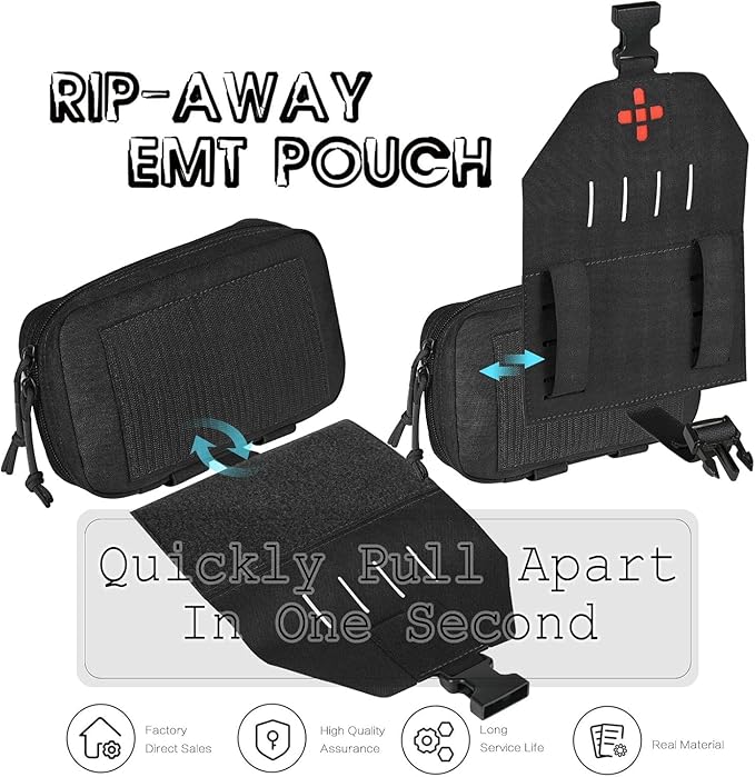 Ifak Pouch-Rapid Deployment Tactical MOLLE Trauma Kit Pouches, Quick Release Tear-Off Medical First Aid Kit Organiser with Red Immediate Identify for Emergency Surviva.