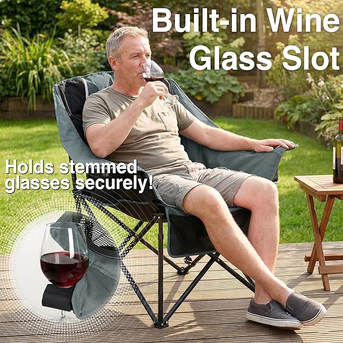 Oversized Camping Chair for Adults - Heavy Duty 400 lbs Padded Folding Chair with Wine Glass Holder, 2 Cup Holders & Side Pockets, Portable Carry Bag for RV, Tailgating, Lawn
