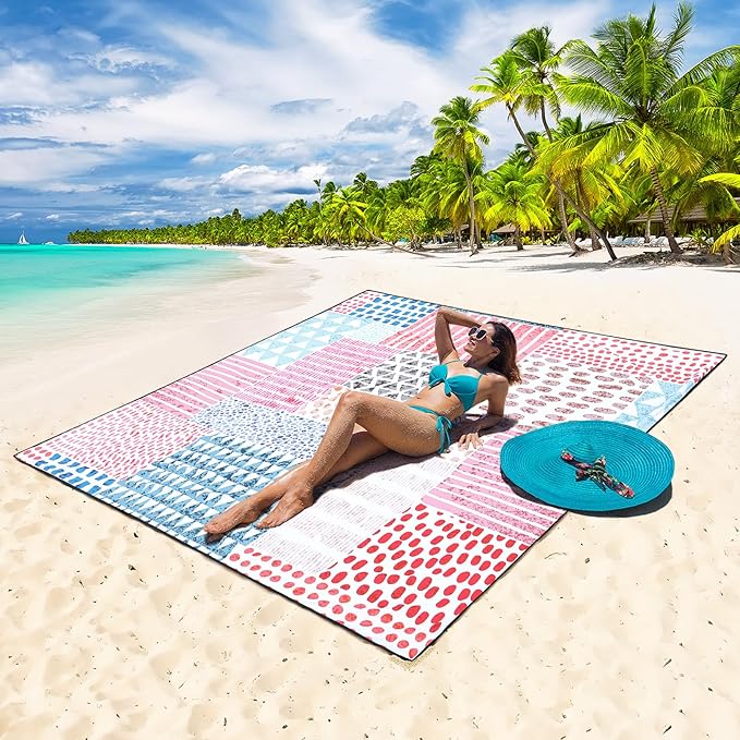 HIHOHO Beach Blanket Waterproof Sandproof Extra Large Beach Mat 79" X 83"/120"x108"for 1-8 Adults Quick Drying Durable Outdoor Picnic Mat for Beach Travel Camping Hiking
