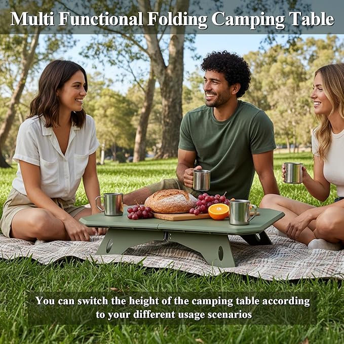 LiveGo Foldable Camping Table, Lightweight Folding Outdoor Table with Aluminum Legs, 2 in 1 Adjustable Height Portable Folding Table for Beach, Picnic, Grilling, Hiking & Fishing Indoor Outdoor