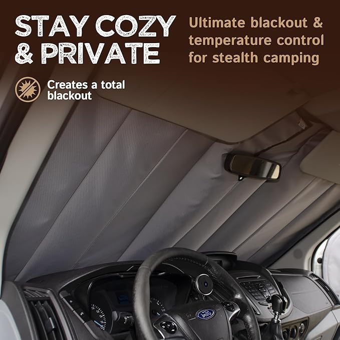 Living in a Bubble Insulated Blackout Windshield Cover for Ford Transit Van Year 2015-2026