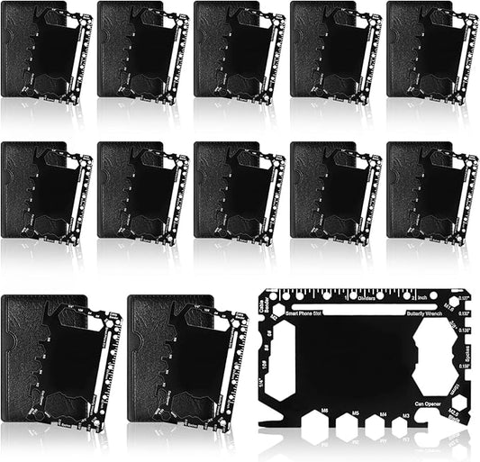 Cholemy 12 Pcs Credit Card Wallet Multitool 46 in 1 Metal Stainless Steel Survival Pocket Tool Multipurpose Bottle Opener Bulk for Men Christmas Stocking Stuffer Gift(Black,Classic Style)
