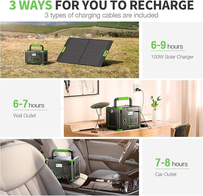519Wh Solar Generator Kit 500W(Peak 1000W) Portable Power Station with 100W 20V Solar Panel, Backup Battery Power Supply for RV/Van Camping Fishing Climbing Road Trip Home Use
