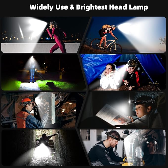 Samyoung High Lumens Headlamp Rechargeable, 7 Modes 50H Long Lasting Head Lamp, Motion Sensor Zoomable Headlamps for Adults, 90° Adjustable IP67 Waterproof Head Light for Hiking Camping Hardhat