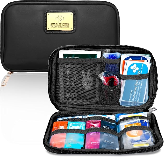 EVERLIT CARE Car First Aid Kit with Emergency Supplies Survival Gear Including Window Breaker Disposable Urine Bag Mountable Survival Kit for Family Travel in Car (Black)