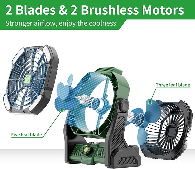 20000mAh Portable Camping Fan Rechargeable Portable fans for Travel Battery Powered Fan with LED Lantern,270° Rotation,USB Desk Battery Rechargeable Tent for camping essentials with Hook