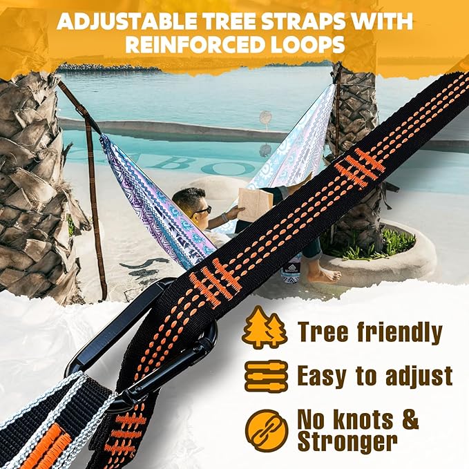 NATUREFUN Ultra-Light Travel Camping Hammock | 300kg Load Capacity,Breathable,Quick-Drying | 2 x Premium Carabiners,2 x Nylon Slings Included | Outdoor Indoor Garden