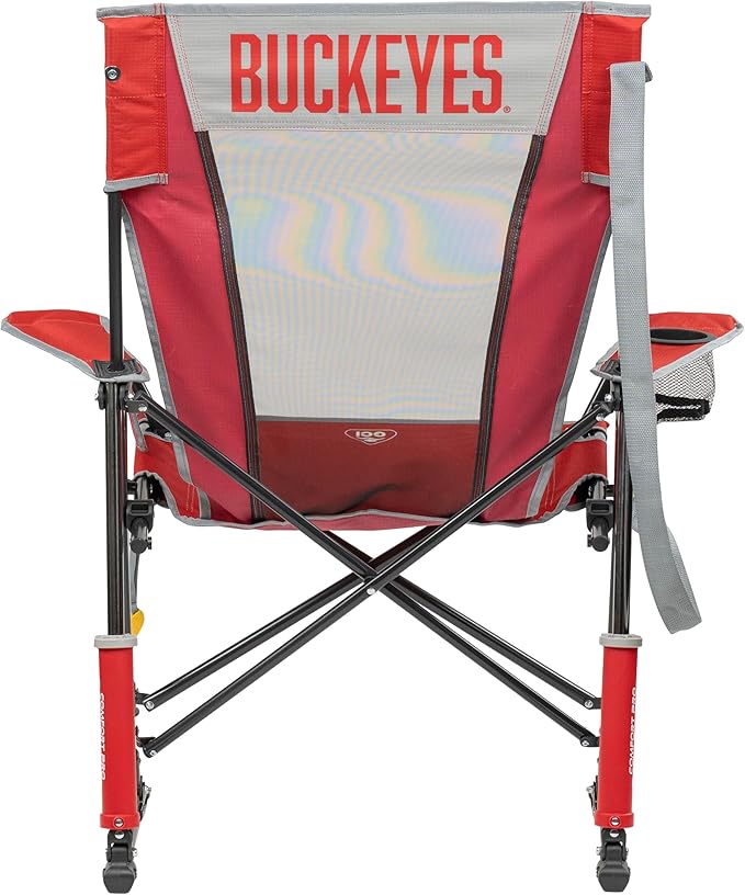 GCI Outdoor Comfort Pro Rocker Camping Chair | Portable Folding Rocking Chair with Durable Armrests & Drink Holder | Official Collegiate Licensed Sideline Sports Chair | Ohio State Buckeyes