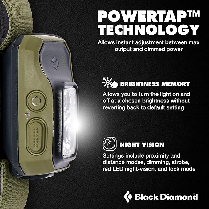 BLACK DIAMOND Storm 450 Headlamp | 450 Lumens Brightness | Waterproof & Dimmable | 3X AAA Battery Operated (Included | Camping, Hiking, Running | Ops Dark Olive
