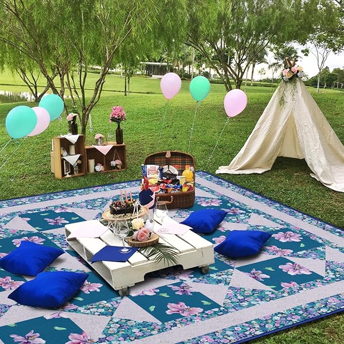 Supfitness Extra Large Picnic Blankets Waterproof Foldable (60"x 80") Beach Blanket Waterproof Sandproof,3-Layer Thicking Mat Outdoor Packable Camping Blanket