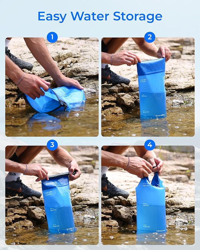 Waterdrop Gravity Water Bag for Camping, Travel, Backpacking, Hiking and Emergency, Compatible with Water Filter Straw, Flex Foldable, 1.5 Gal Bag