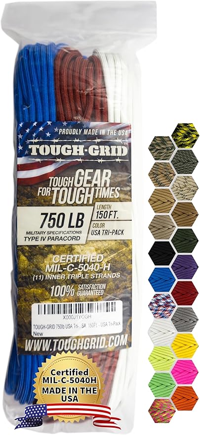 TOUGH-GRID 750 Paracord Military Grade Nylon Rope - Type IV Mil-Spec Made in USA - Tactical Survival Cord