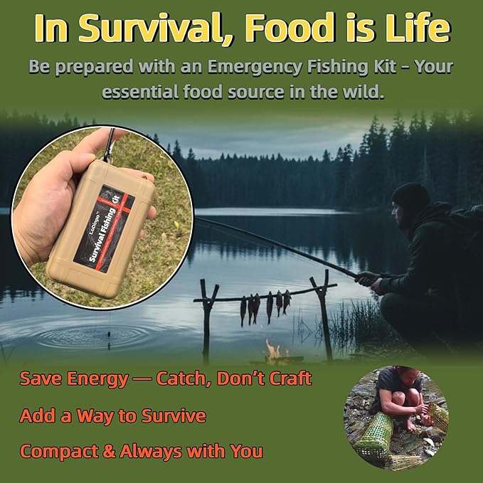 Mini Survival Fishing Kit Small Emergency Fishing TackleBox Pocket Outdoor Fishing Set Travel Party Fishing shoebox Surf Survivalist Fishing Accessories Pack Fishing Gear Gifts for Starter Men