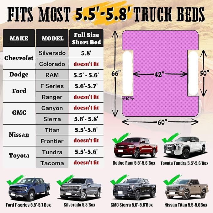 Umbrauto Truck Bed Air Mattress: Inflatable Pickup Camping Mattress for 5.5-5.8ft Full Size Short Truck Bed, Blow Up Pick Up Truck Tent Air Bed for Outdoor Travel