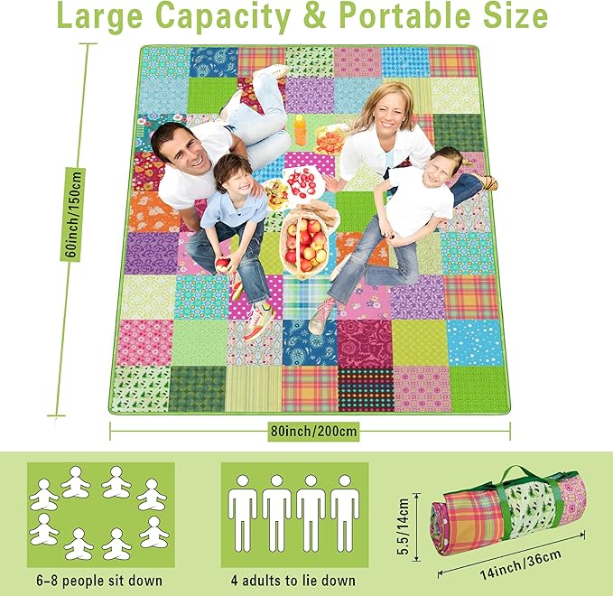 Supfitness Extra Large Picnic Blankets Waterproof Foldable (60"x 80") Boho Beach Blanket Waterproof Sandproof,3-Layer Thicking Mat Outdoor Packable Camping Blanket