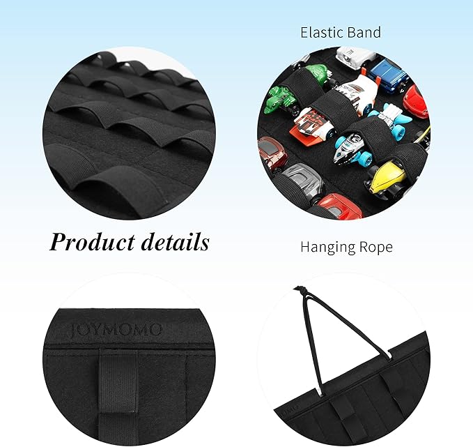 Hanging Storage Organizer for Toy Cars Felt Display Case Hold Up 60 Toy Cars (Without Accessories)(Black)