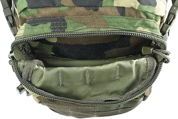 Mil-Tec Unisex Assault Pack - Rugged Durable Lightweight Ergonomic Versatile Tactical Outdoor Camping Hiking Backpack with Adjustable Padded Shoulder Straps & MOLLE Loops, Woodland Camo, 20L