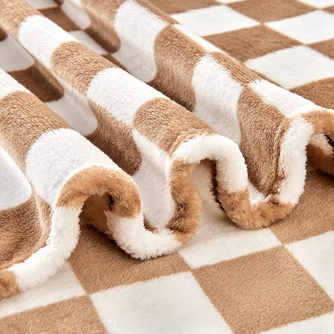 Edenleaf Checkered Blanket Flannel Throw Blankets Soft Cozy Checkered Grid Print Chessboard Gingham Pattern Throws for Bed Sofa Couch for All Seasons, 50x60 Inch, Blonde
