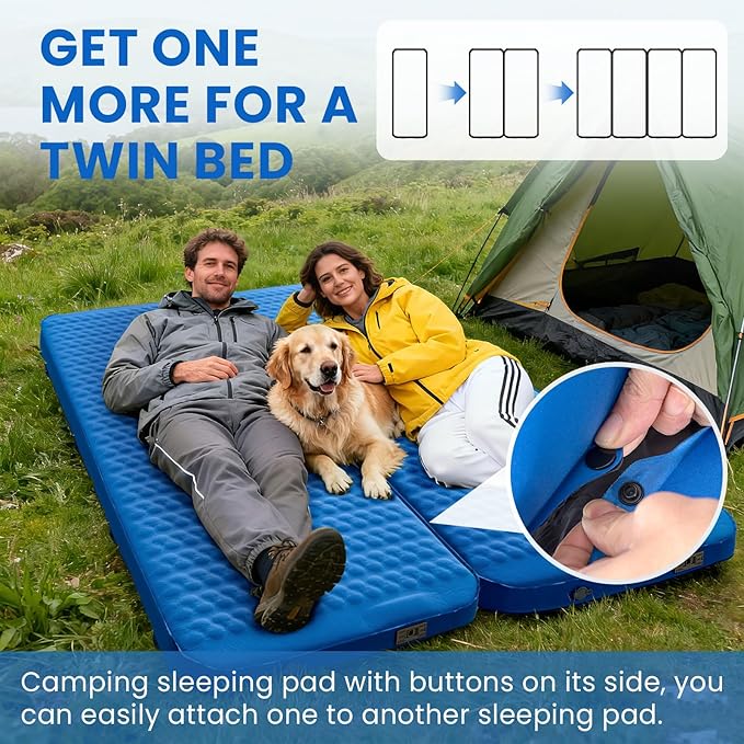 Self Inflating Sleeping Pad with Electric Pump 4 Inch Ultra Thick Memory Foam Sleeping Pad for Camping All Season Single Size Portable Automatic Inflatable Camping Mattress for Travel, Tent (Blue)
