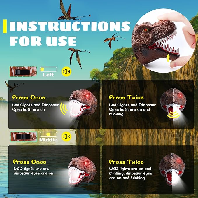 Dysaim Kids Headlamp,Dinosaur Headlamp for Kid LED Head Lamp Camping Gear Flashlight,Hiking Accessories Headlight,Ideal Gift Toys Suitable for Reading Birthday Halloween Xmas Party(2 Pack)