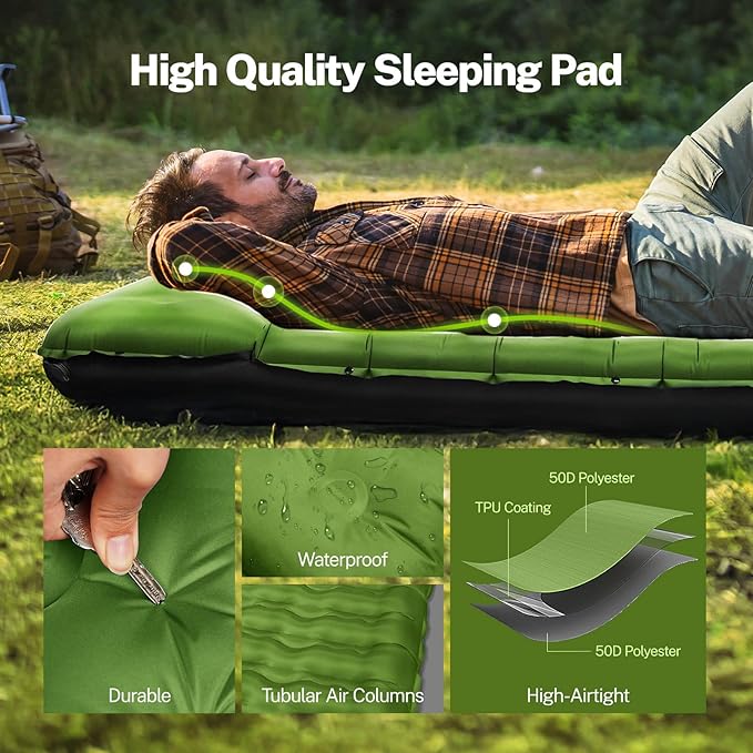 OGERY Double Sleeping Pad for Camping, 6" Extra-Thick Reinforced Camping Sleeping Pad with Pillows & Built-in Foot Pump, Ultralight Inflating Camping Mattress for Backpacking Tent Hiking Travel