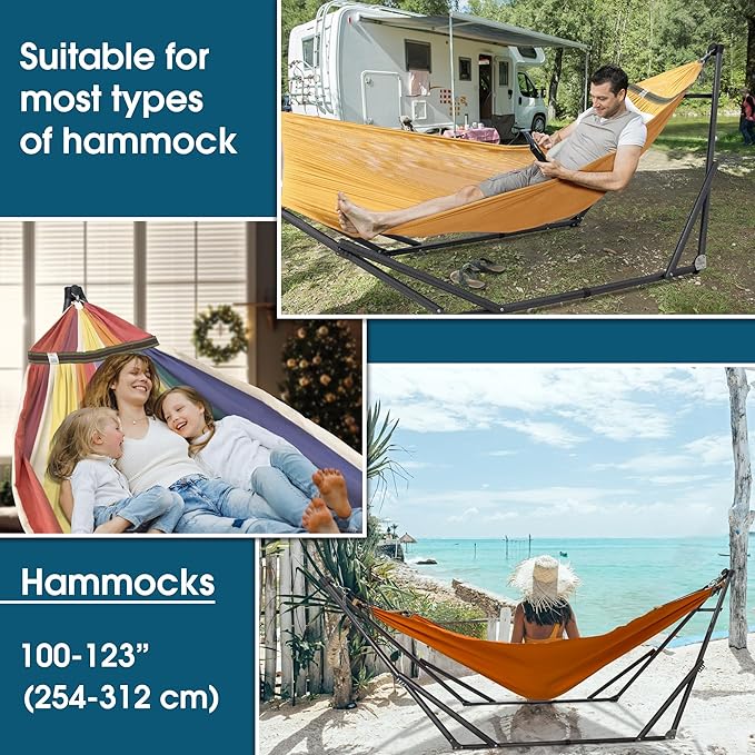 Tranquillo Adjustable Hammock Stand 2 Persons, Portable Hammock with Stand Collapsible – Lounge, Yard, Porch, Hammock Net with Carry Bag, Yellow