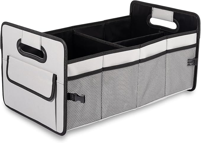 JiatuA Car Trunk Organizer, Car Organizers and Storage Collapsible Multi Compartment Container Box, Adjustable Car Accessories for SUV Sedan Truck, Standard Size, Grey