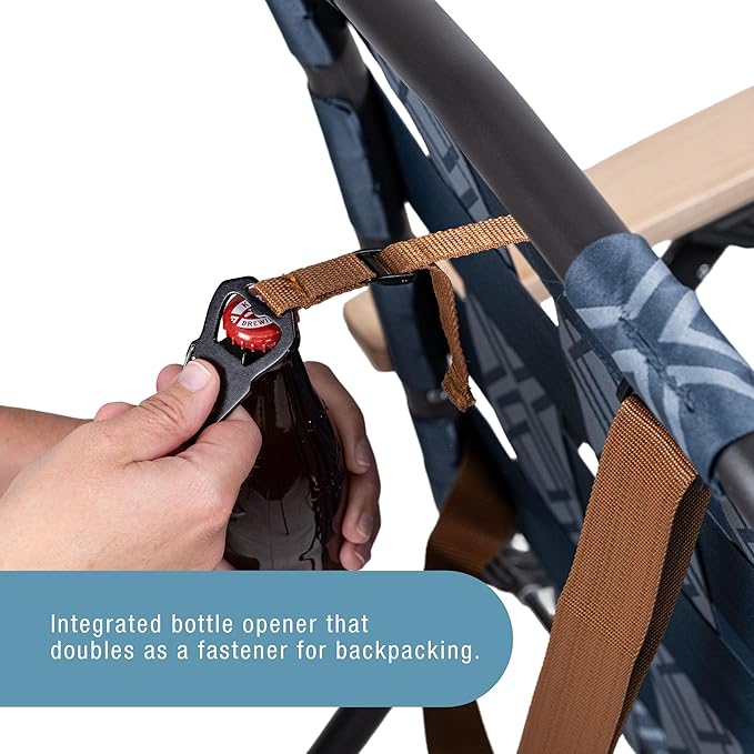 CleverMade Kove Twilight Blue Beach Camping Chair, Hands Free Carrying Strap + Real Wood Handles & 2 Cup Holders, Foldable Reclining Low Profile Collapsible Lawn Chair, Holds 300 lbs