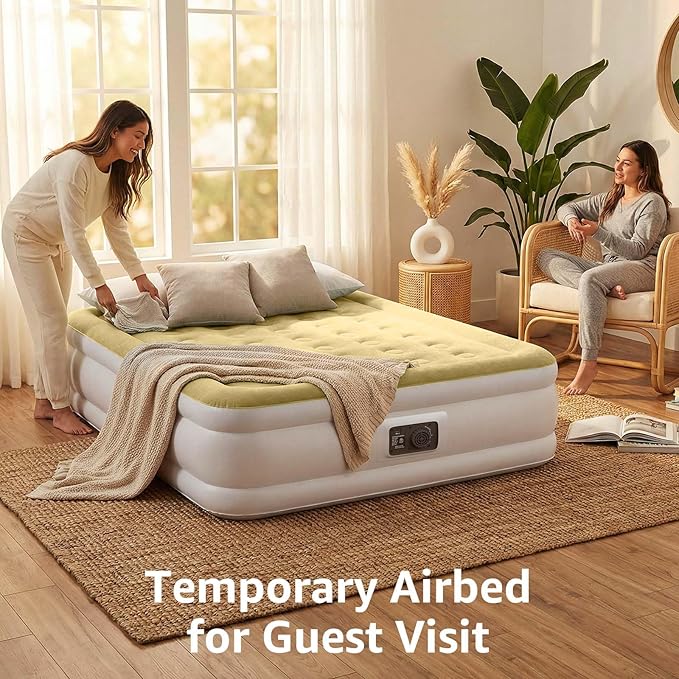 YENING Full Size Air Mattress with Built in Pump Raised Double Blow up Bed Inflatable Camping Airbed Electric 18 Inch Tall Beige
