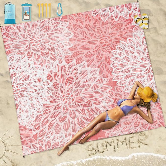 Famstar Beach Blanket Sandproof Waterproof 78''×110'' 1-7Adults Oversized,Compact Lightweight Durable Beach Mat for Travel Camping Hiking Picnic Blanket