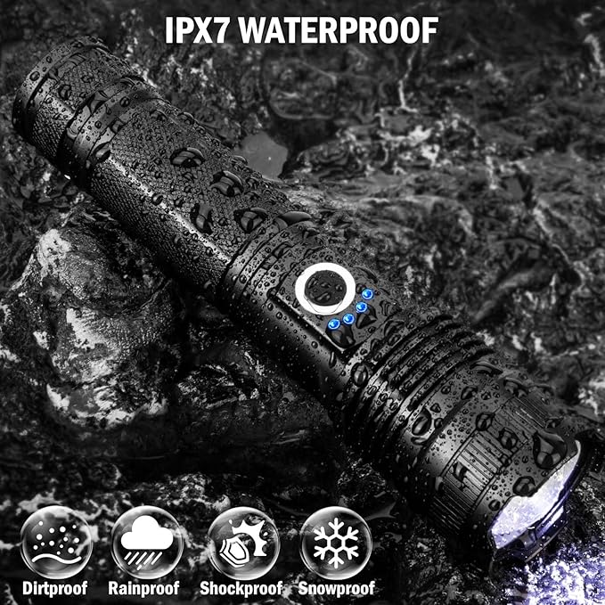 Lylting Led Flashlights High Lumens Rechargeable 2 Pack, 99000 Lumen Super Bright Fashlight with 5000ɱAh Βattery, Waterproof Powerful Flash Light Multifunctional Flashlights for Home Camping Hiking