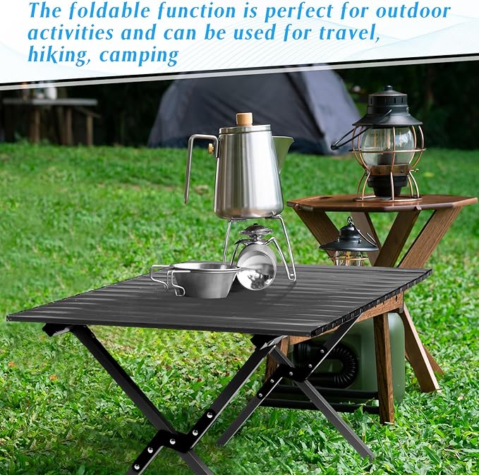 Suzile 2 Pack 4FT Folding Camping Table, Roll Up Portable Camp Table with Carry Bag, Low Collapsible Lightweight Aluminum Outdoor for Camping, Picnic, Beach, Patio, Kitchen(Black)