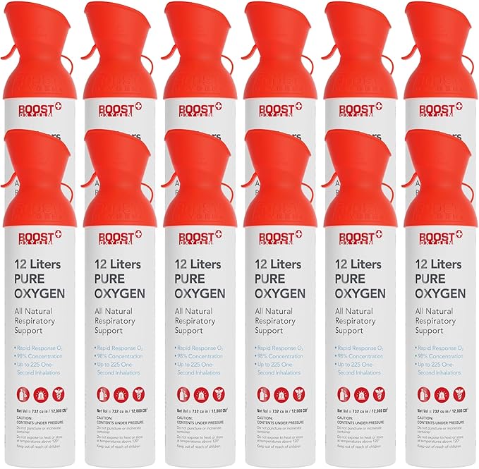Boost Oxygen Extra-Large Rapid Response 12L Canister | Respiratory Support for Aerobic Recovery, Altitude, Performance & Health (12 Pack)