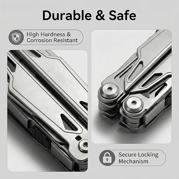 Multitool, 28-in-1 Stainless Steel Multi-Tool with Pocket Knife, Self-locking Pliers, Bottle Opener Professional Multi Tool for Outdoor, Survival, Camping, Hiking, Hunting - Silver