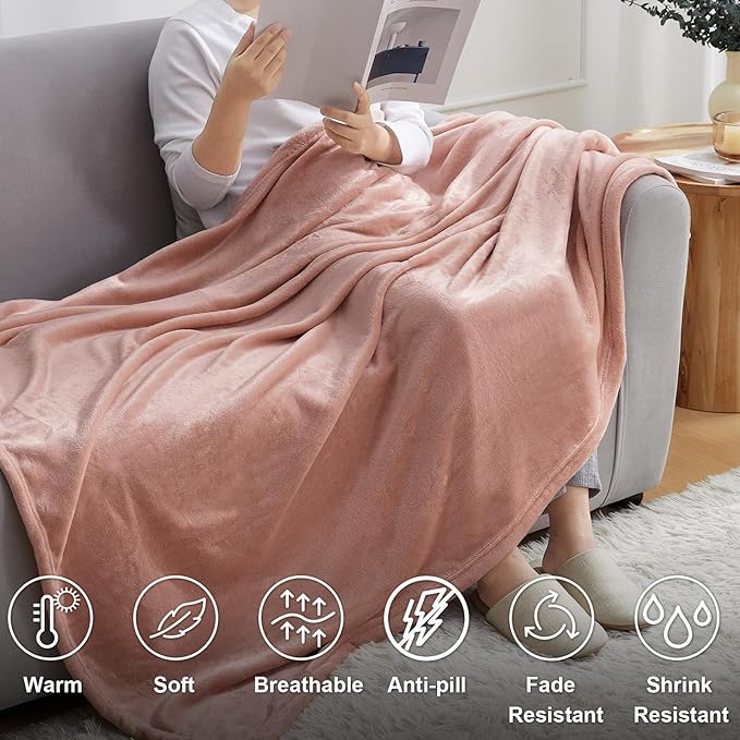 Hansleep Fleece Blanket Twin Size Dusty Pink, Soft Cozy Twin Blanket, Fuzzy Flannel Blanket for Bed, Sofa, Couch, Travel, Camping, Dusty Pink, 60x80 Inches