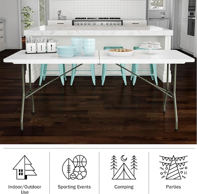 Lavish Home Portable Folding Tables - Lightweight Portable Folding Desk - 6-Foot-Long Plastic Table for Camping, Playing Cards, Parties, and Dining (Single/White)