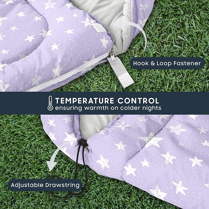 Wake In Cloud - Star Kids Sleeping Bag for Boys Girls Toddlers, Camping in Warm Cold Weather, Backpacking Lightweight Compact Outdoor Liner for 3 Seasons Summer Spring Fall