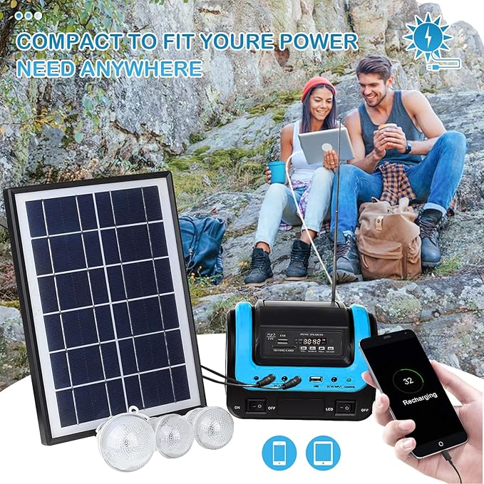 Solar Generator,Portable Power Station with Panel,Portable Power Bank supply with Flashlight,Emergency Generator Solar Powered for Home Use Camping Travel Emergency(Blue)