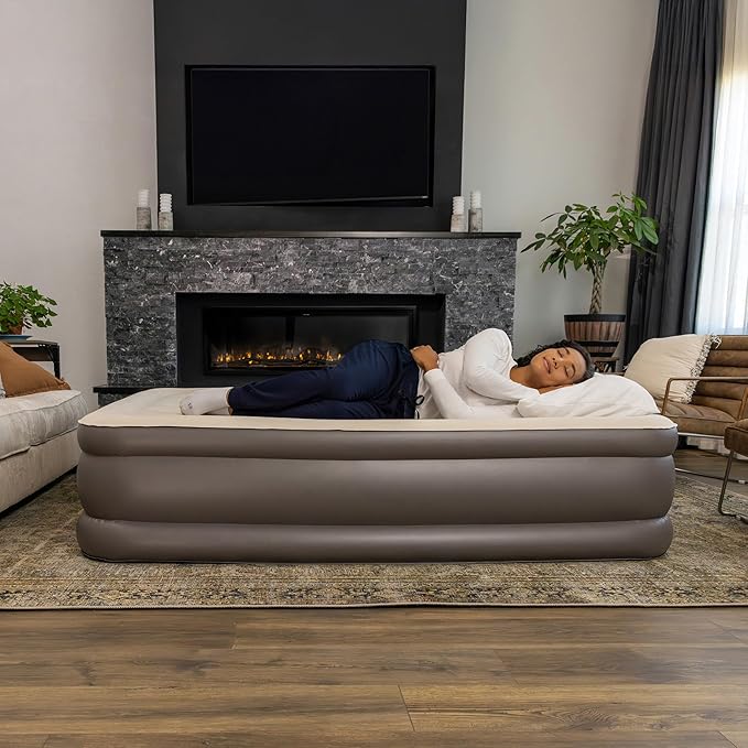 Serta Raised Air Mattress with Never Flat Pump | Luxury Inflatable Mattress with Built in Air Pump to Ensure a Good Night’s Rest | Heavy Duty Blow Up Mattress with Self Inflating Pump