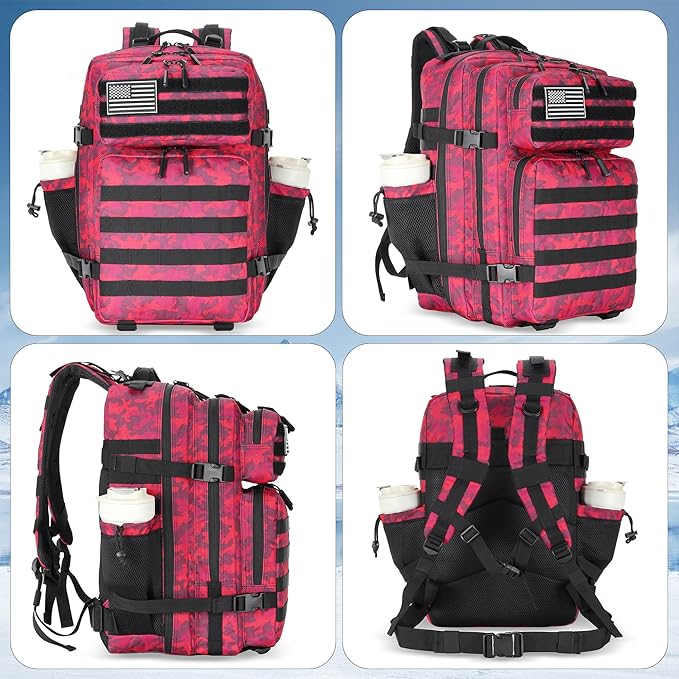 Lovelinks21 45L Tactical Assault Backpack 3 day assault pack with Molle Waterproof backpack Rucksack for Tactical Backpacks (Red CP)