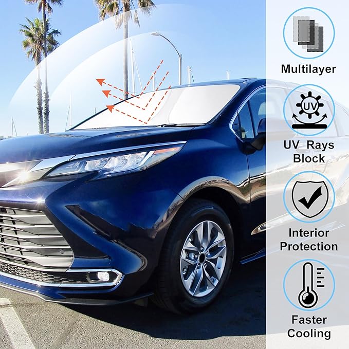 Windshield Sun Shade Custom Fit 2021 2022 2023 2024 2025 2026 Toyota Sienna Mini Van Accessories Front Window Sunshade Windshield Cover Keep Your Car Cooler