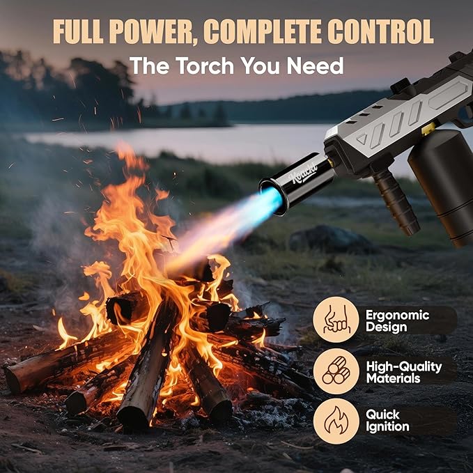 KOACKL Powerful Propane Torch, Blow Torch with Adjustable Flame, Flamethrower Kitchen Torch Burner Gas Welding Kits for Grill, BBQ, Searing Steak, Camping & Charcoal Torch Lighter(Tank Not Included)